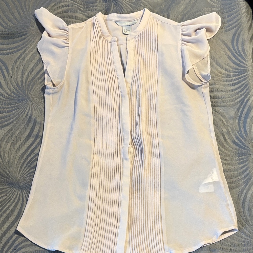 H&M Elegant White Ruffle Sleeve Blouse